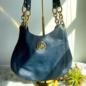 Michael Kors leather navy blue hobo bag